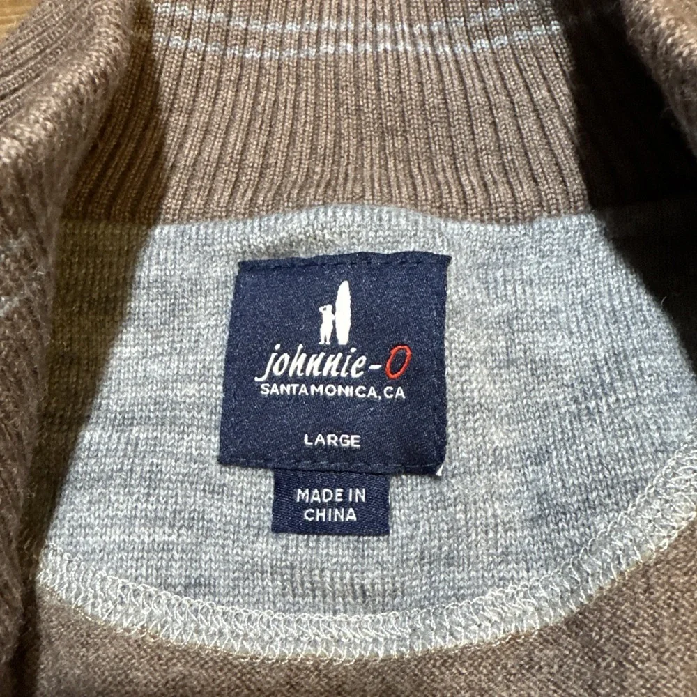 Johnnie-O Mens LARGE Raynor Pullover 1/4 Zip Merino Wool Sweater Walnut‎ Brown
